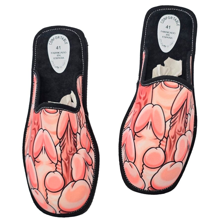 Pantufas multicolores DIABLO PICANTE com padrão de pénis, tamanho 42-43-44