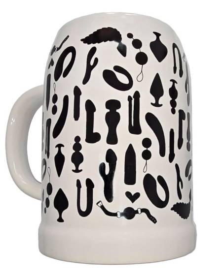Caneca erótica DIABLO PICANTE de cerâmica, branca, com interior e asa em cores vivas