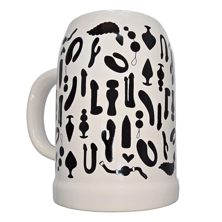 Caneca erótica DIABLO PICANTE de cerâmica, branca, com interior e asa em cores vivas