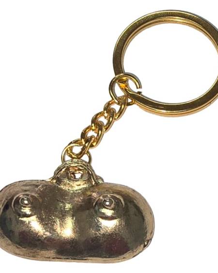 Porta-chaves metálico dourado com forma de seios