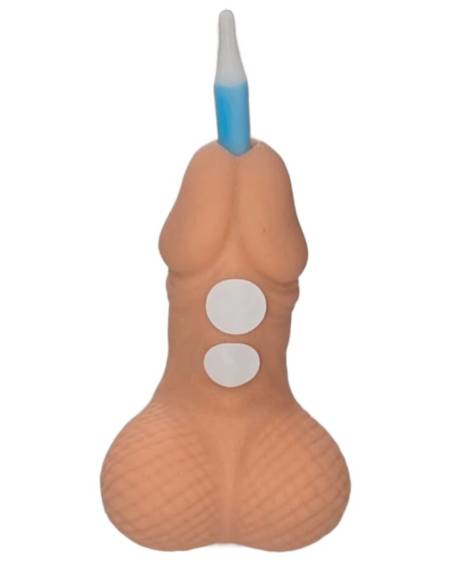 Vela de aniversário decorativa em forma de pénis, em tom de pele claro, com números autocolantes