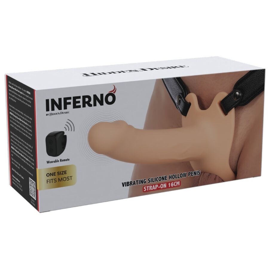 HIDDEN DESIRE - INFERNO STRAP-ON FUNDA PARA PENE CON VIBRACIÓN 16 CM