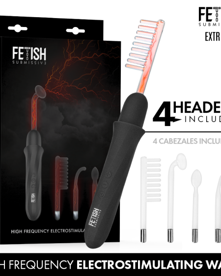 Vibrador tipo varinha FETISH SUBMISSIVE EXTREME de eletroestimulação, com cabeças intercambiáveis