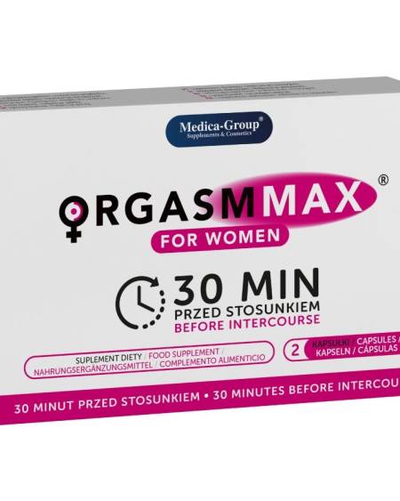 Embalagem de cápsulas femininas Orgasm Max For Women da MEDICA GROUP