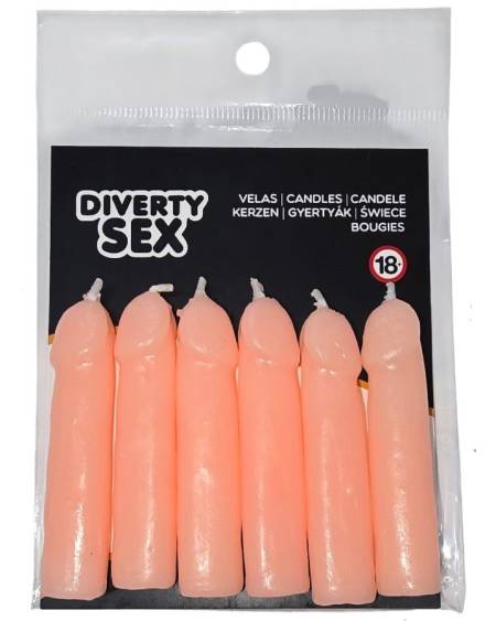 Conjunto de 6 velas fálicas DIABLO PICANTE cor de pele