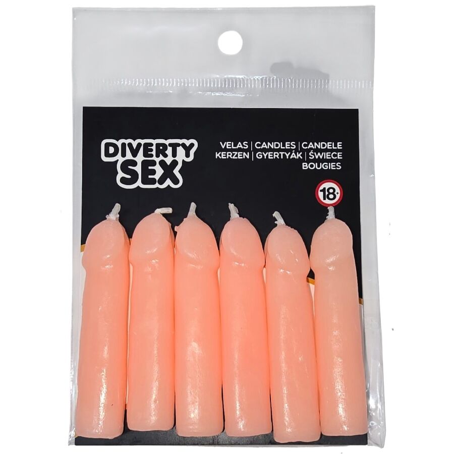 Conjunto de 6 velas fálicas DIABLO PICANTE cor de pele