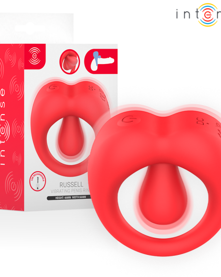 Anel vibratório Russell vermelho da INTENSE FOR HIM, com estimulador do clitóris integrado