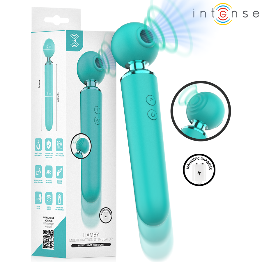 Estimulador INTENSE Hamby turquesa, com cabeça de sucção e pega ergonómica