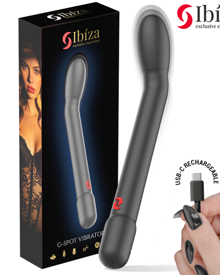 Vibrador preto IBIZA TECHNOLOGY para estimulação do ponto G, com formato curvo