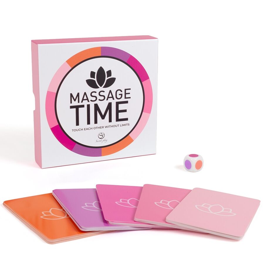 Jogo de massagem Massage Time da SECRET PLAY com cartas e dado colorido