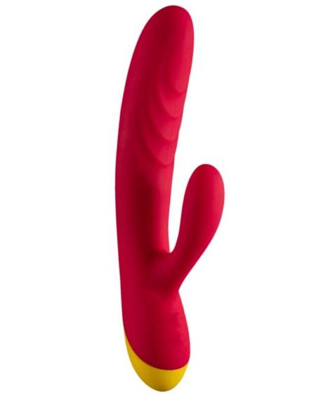 Vibrador coelho ROMP Jazz vermelho, com estimulador do clitóris e eixo curvo