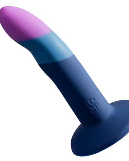 Dildo tricolor ROMP Piccolo de silicone com eixo curvado e base de ventosa