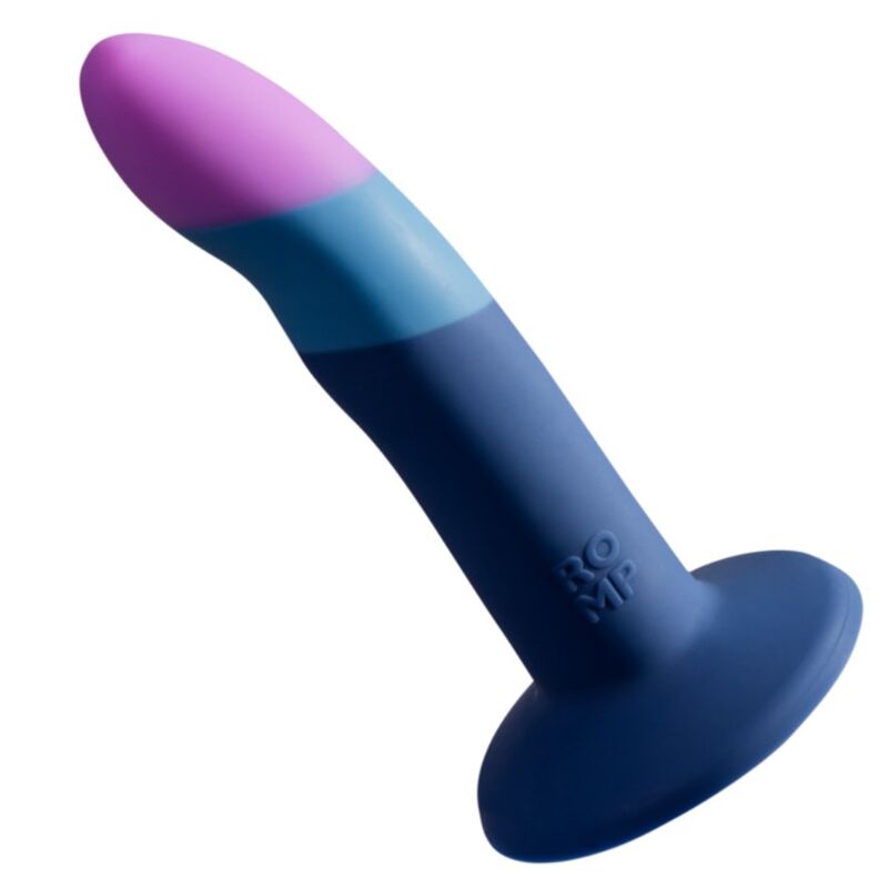 Dildo tricolor ROMP Piccolo de silicone com eixo curvado e base de ventosa