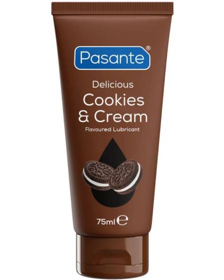 Lubrificante PASANTE à base de água com sabor a bolachas e nata, embalagem de 75 ml com doseador