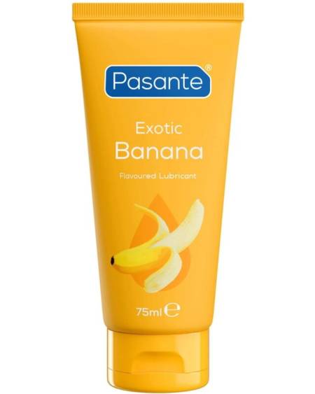 Lubrificante PASANTE à base de água com sabor a banana, em formato de 75 ml