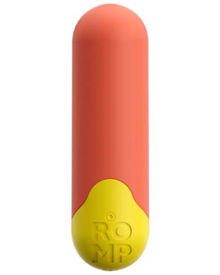Vibrador tipo bala ROMP Riot nas cores laranja e amarelo