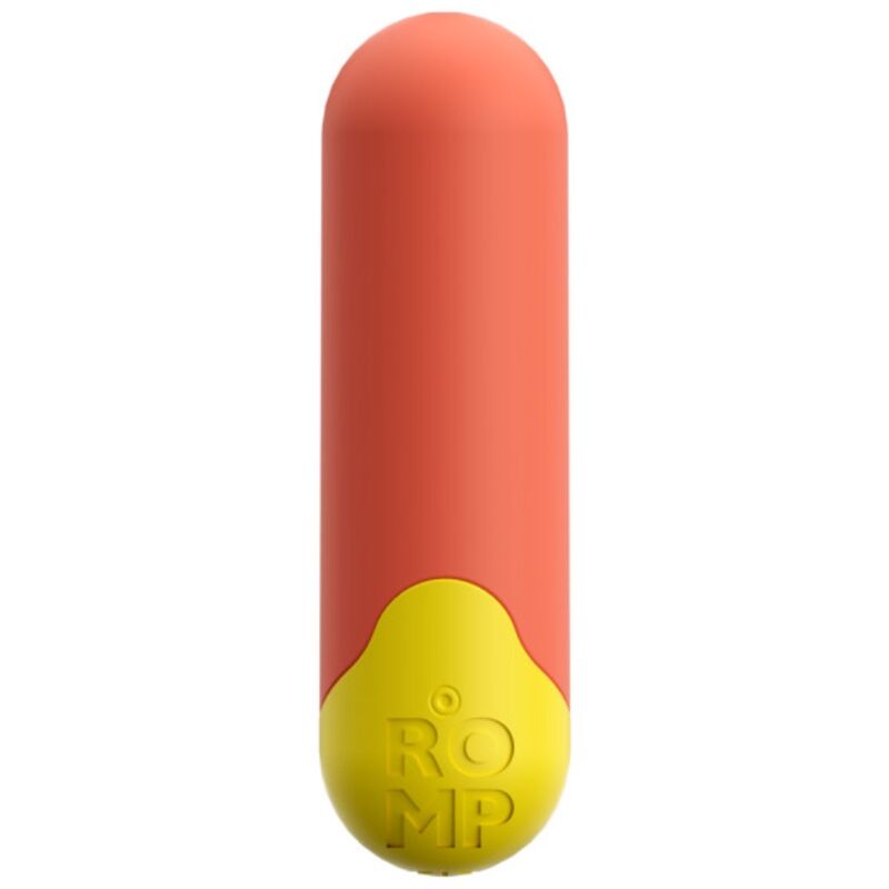 Vibrador tipo bala ROMP Riot nas cores laranja e amarelo