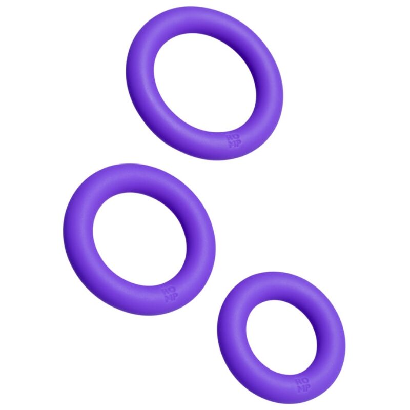 Conjunto ROMP Remix Trio Set com três anéis penianos de silicone roxo