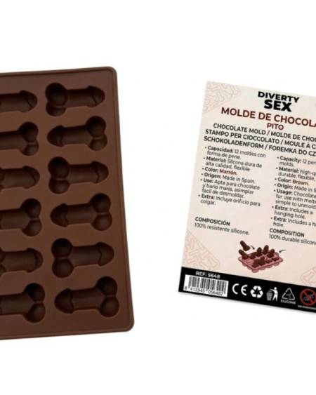 Molde vermelho de silicone DIABLO PICANTE com 12 formas de pénis e abertura para pendurar