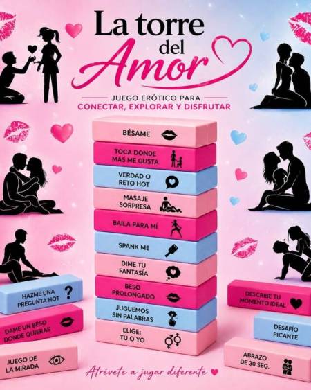 Jogo Torre do Amor Diablo Picante com 48 blocos de madeira e acessórios
