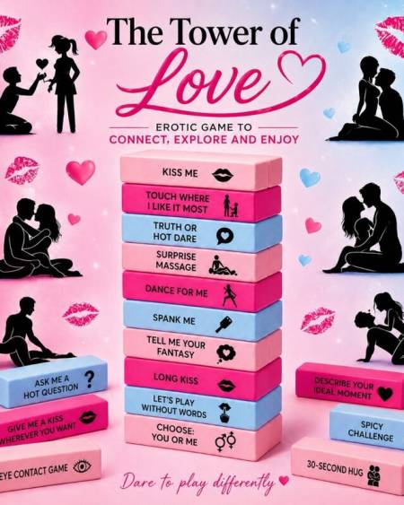 Jogo Torre do amor em inglês DIVERTY SEX com blocos de madeira e acessórios