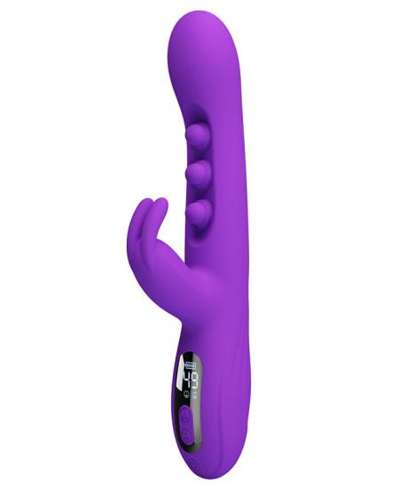Vibrador coelho Sabien da PRETTY LOVE em roxo, com estimulador externo flexível e ecrã LED integrado.