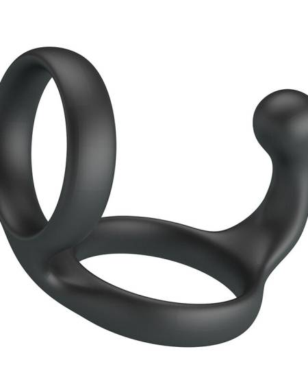 Anel duplo preto CRAZY BULL Florian para pénis e testículos, com estimulador curvado