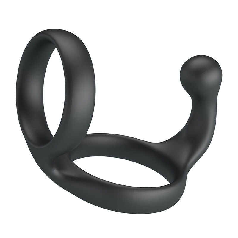 Anel duplo preto CRAZY BULL Florian para pénis e testículos, com estimulador curvado