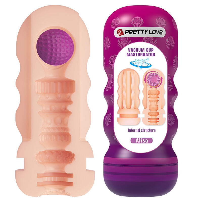 Masturbador masculino Pretty Love Alisa com ventosa e interior texturizado, em tons roxo e cor de pele