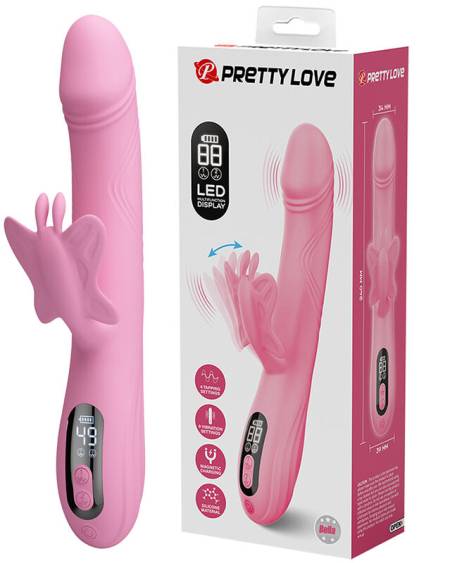 Vibrador coelho Pretty Love Bella rosa com estimulador externo em forma de borboleta e ecrã LED