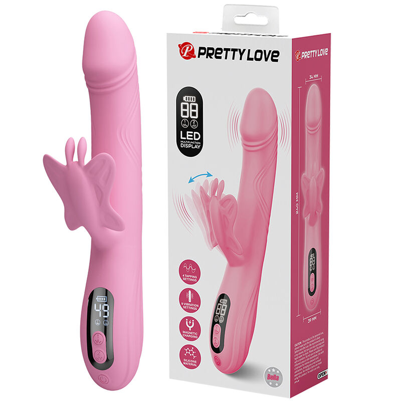 Vibrador coelho Pretty Love Bella rosa com estimulador externo em forma de borboleta e ecrã LED