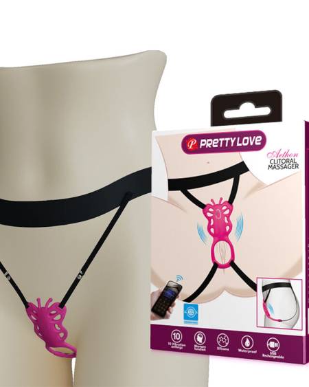 Estimulador borboleta tipo tanga rosa Pretty Love com controlo por aplicação