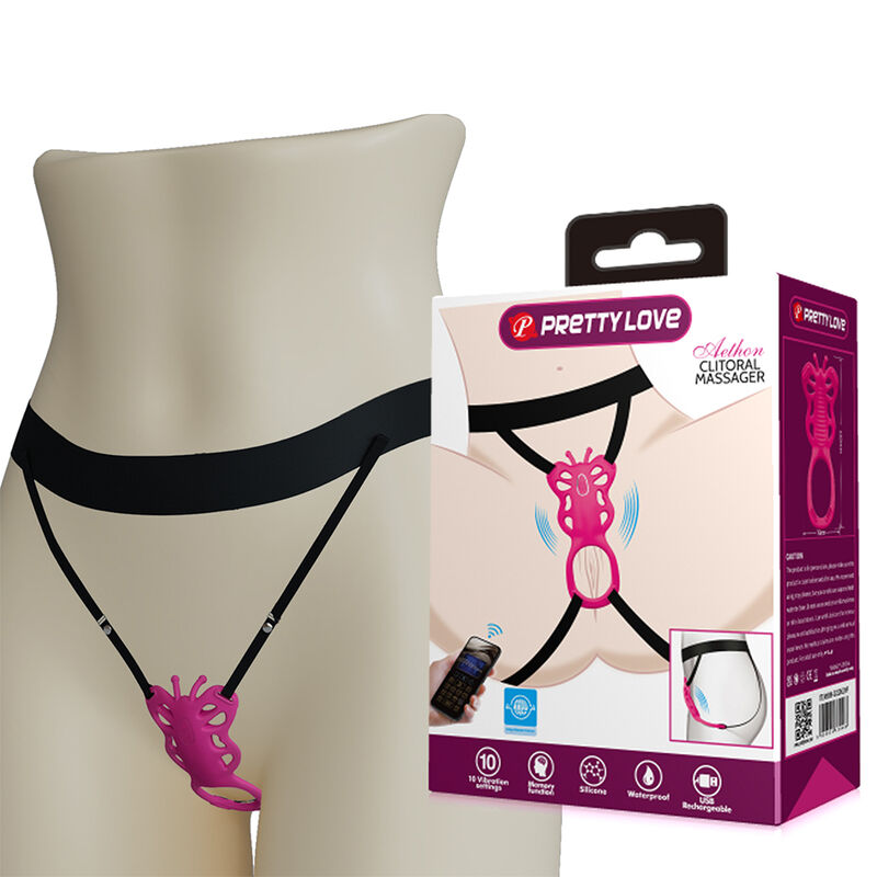 Estimulador borboleta tipo tanga rosa Pretty Love com controlo por aplicação
