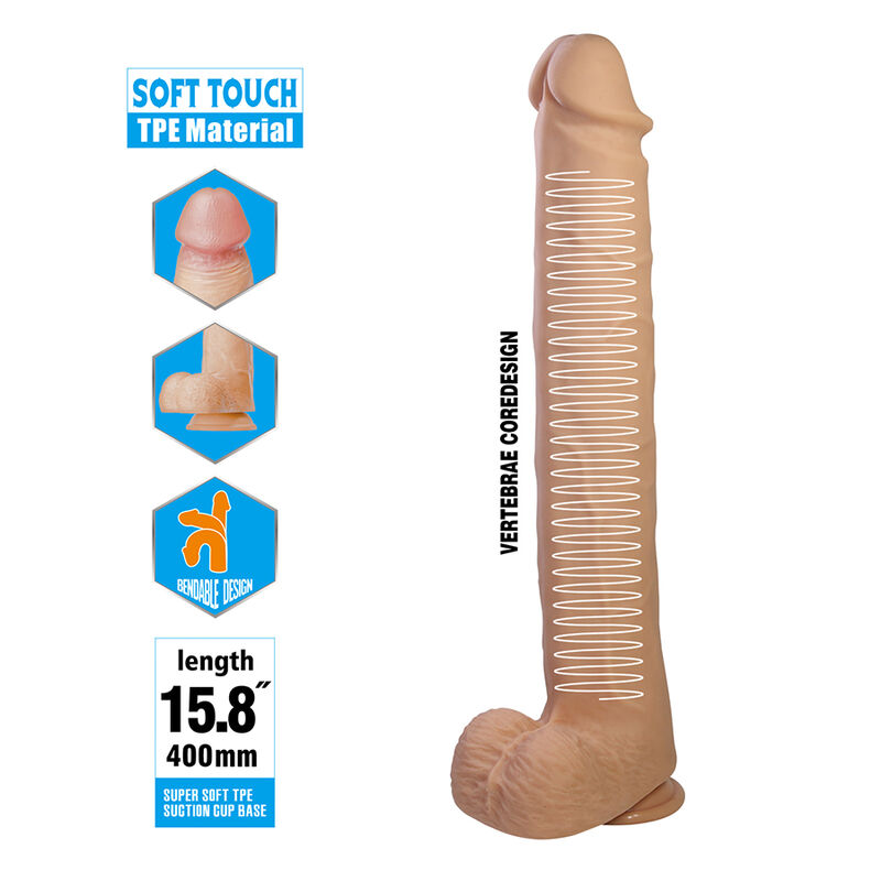 PRETTY LOVE - PAT DILDO REALÍSTICO FLEXIBLE CON VENTOSA NATURAL 40 CM -Ø- 6 CM