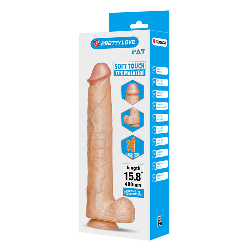 PRETTY LOVE - PAT DILDO REALÍSTICO FLEXIBLE CON VENTOSA NATURAL 40 CM -Ø- 6 CM