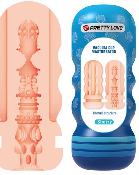 Masturbador masculino PRETTY LOVE Sherry com ventosa, interior texturizado e acabamento em tons de azul e cor de pele