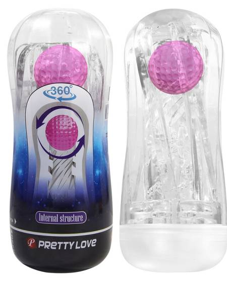 Masturbador transparente PRETTY LOVE 360º com interior texturizado e detalhes roxos