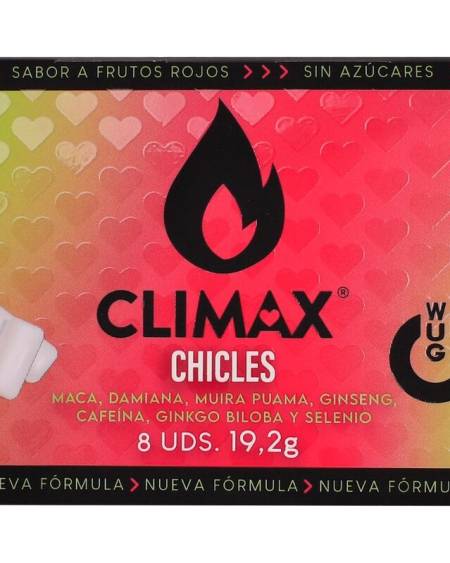Embalagem de pastilhas elásticas WUG GUM Climax com cafeína, selénio e ingredientes vegetais