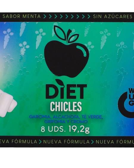 Pastilhas elásticas WUG Diet de menta, embalagem com 8 unidades