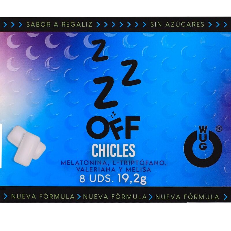Embalagem WUG GUM WUG Off com 8 pastilhas elásticas de melatonina