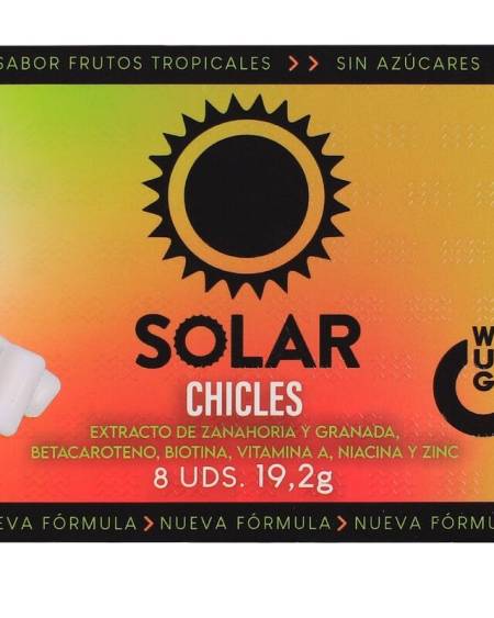 Embalagem WUG Solar com 8 pastilhas elásticas de sabor a frutas tropicais
