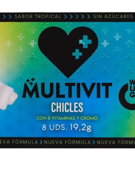 Embalagem de pastilhas elásticas WUG GUM Multivit com vitaminas e sabor tropical