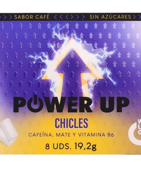 Embalagem de pastilhas elásticas WUG GUM Power Up com cafeína e sabor a café