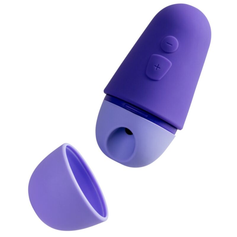 Estimulador de clitóris ROMP Free X roxo com tampa protetora.