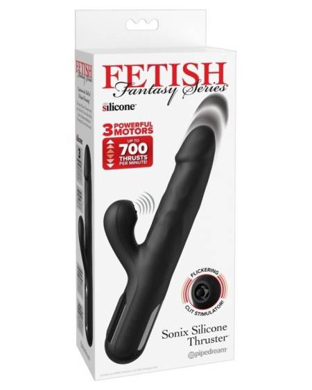 Vibrador coelho SONIX preto de silicone com função de empurrão automático