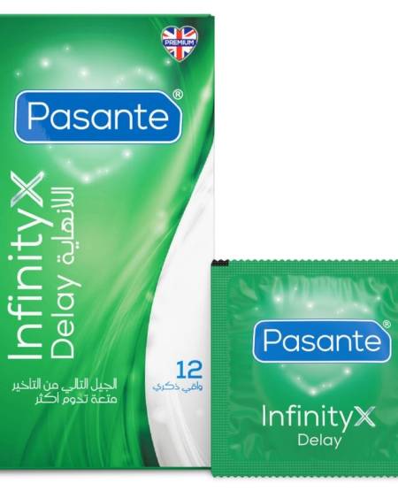 Caixa PASANTE Infinity X de preservativos retardantes, 12 unidades
