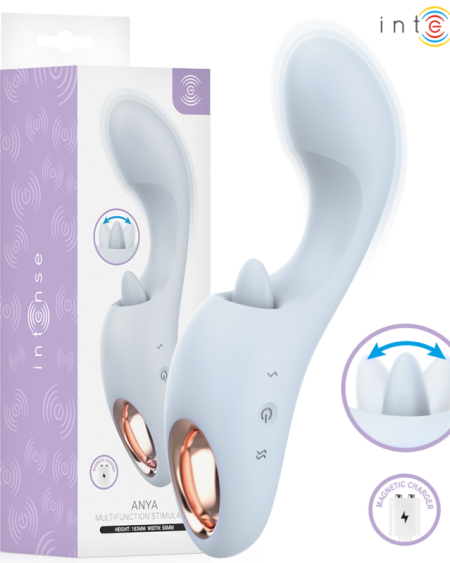 Estimulador multifunções Anya da INTENSE HIGH TECH, em tom lavanda, com design curvo e estimulador de clitóris integrado.