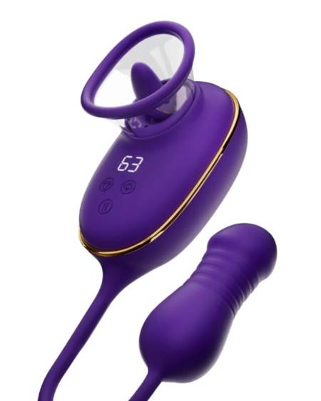 Succionador de clítoris SHE.E.O roxo com efeito de língua e estimulador anal integrado