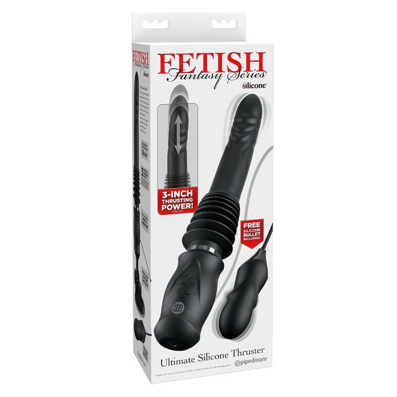 Vibrador de impulso Ultimate Silicone Thruster da FETISH FANTASY SERIES, com base de ventosa desmontável e bala vibratória auxiliar