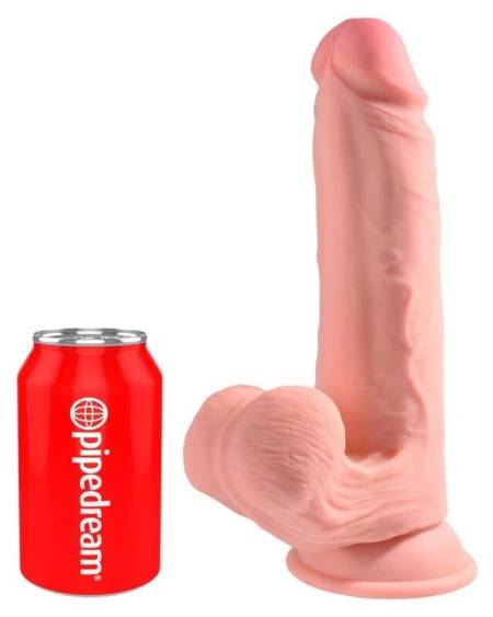 Dildo realista KING COCK PLUS de cor natural, com testículos oscilantes e base com ventosa